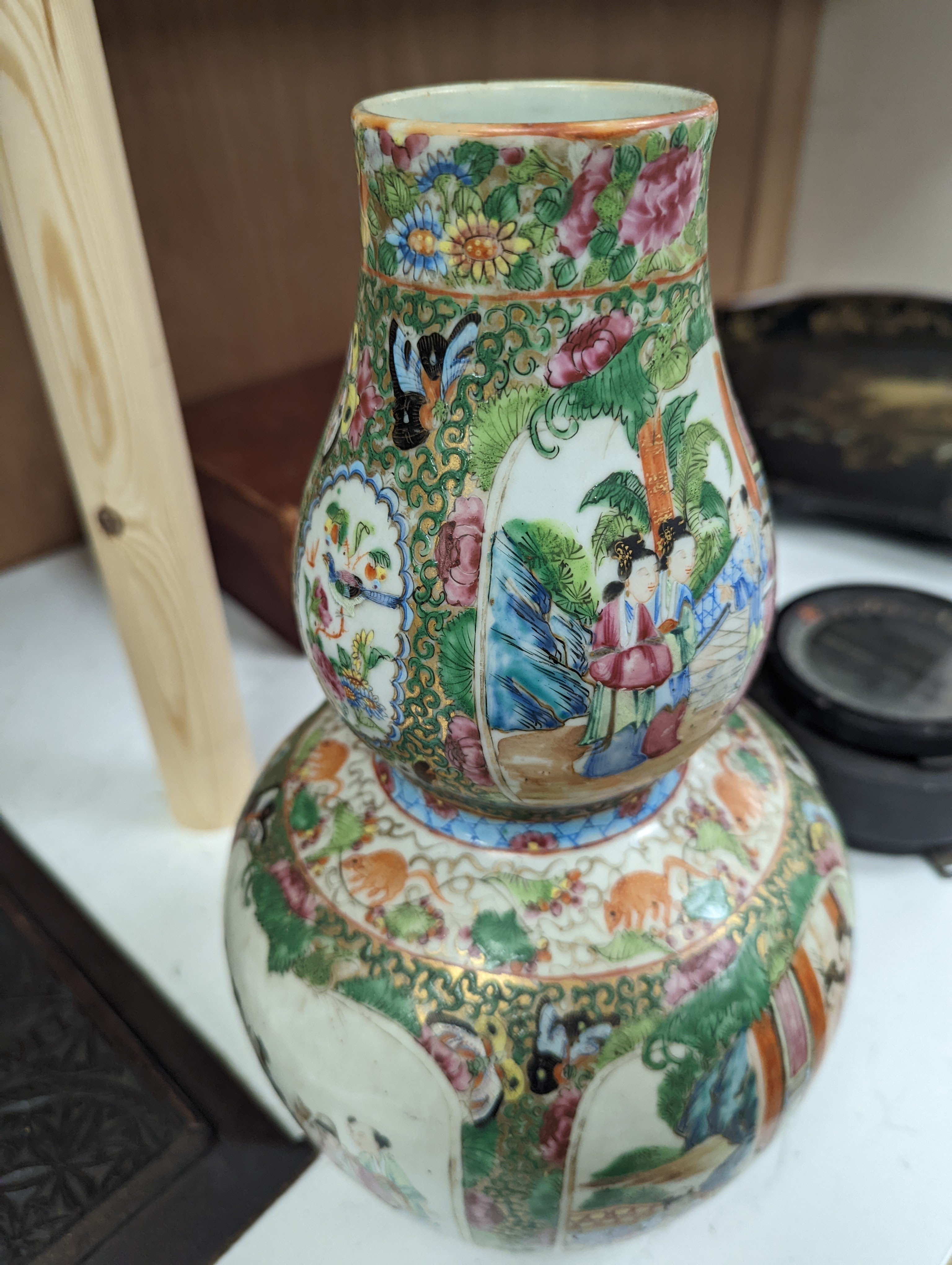 A 19th century Chinese famille rose double gourd vase - 31cm high